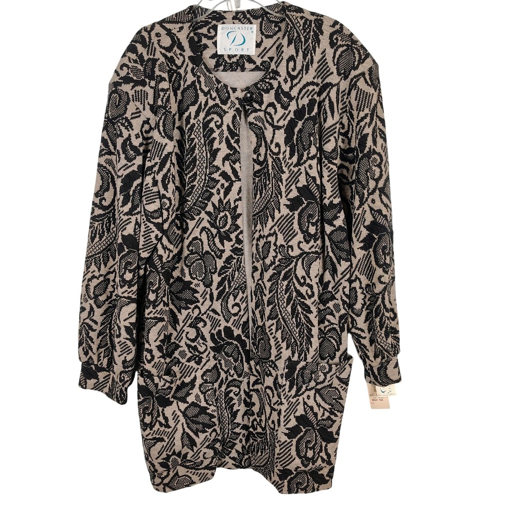 NWT vintage Womens SZ 8 Floral Damask Tapestry Cardigan Grey Black Grandmacore